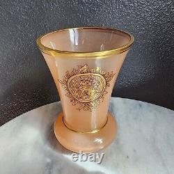 Victorian Handpainted Portrait Vase Peach Opaline Glass Caesar Gold Gilt Antique