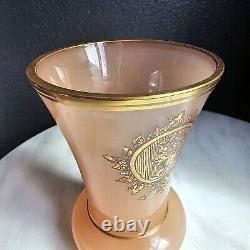 Victorian Handpainted Portrait Vase Peach Opaline Glass Caesar Gold Gilt Antique