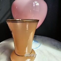 Victorian Handpainted Portrait Vase Peach Opaline Glass Caesar Gold Gilt Antique