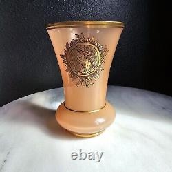 Victorian Handpainted Portrait Vase Peach Opaline Glass Caesar Gold Gilt Antique