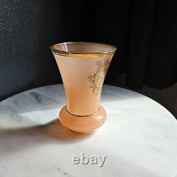 Victorian Handpainted Portrait Vase Peach Opaline Glass Caesar Gold Gilt Antique