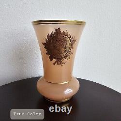 Victorian Handpainted Portrait Vase Peach Opaline Glass Caesar Gold Gilt Antique