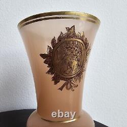 Victorian Handpainted Portrait Vase Peach Opaline Glass Caesar Gold Gilt Antique