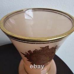 Victorian Handpainted Portrait Vase Peach Opaline Glass Caesar Gold Gilt Antique