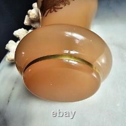 Victorian Handpainted Portrait Vase Peach Opaline Glass Caesar Gold Gilt Antique