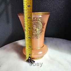 Victorian Handpainted Portrait Vase Peach Opaline Glass Caesar Gold Gilt Antique