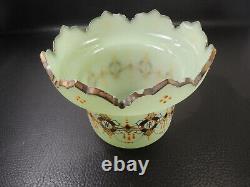 Victorian Harrach Art Nouveau Opaline Vaseline Glass vase, Gild-Enamel