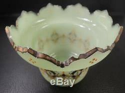 Victorian Harrach Art Nouveau Opaline Vaseline Glass vase, Gild-Enamel