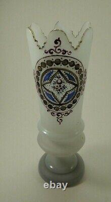 Victorian Harrach Bohemian Glass Vase Hand Cut-painted -enamel Art Glass