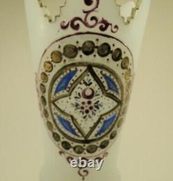 Victorian Harrach Bohemian Glass Vase Hand Cut-painted -enamel Art Glass