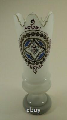Victorian Harrach Bohemian Glass Vase Hand Cut-painted -enamel Art Glass Victorian Harrach Bohemian Glass Vase Hand Cut-painted -enamel Art Glass