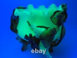 Victorian Harrach or Loetz Barock Art Glass Jardiniere Vase w Applied Orchid UV+ Victorian Harrach or Loetz Barock Art Glass Jardiniere Vase w Applied Orchid UV+