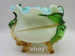 Victorian Harrach or Loetz Barock Art Glass Jardiniere Vase w Applied Orchid UV+ Victorian Harrach or Loetz Barock Art Glass Jardiniere Vase w Applied Orchid UV+