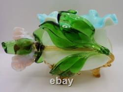 Victorian Harrach or Loetz Barock Art Glass Jardiniere Vase w Applied Orchid UV+ Victorian Harrach or Loetz Barock Art Glass Jardiniere Vase w Applied Orchid UV+