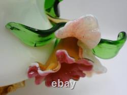 Victorian Harrach or Loetz Barock Art Glass Jardiniere Vase w Applied Orchid UV+ Victorian Harrach or Loetz Barock Art Glass Jardiniere Vase w Applied Orchid UV+