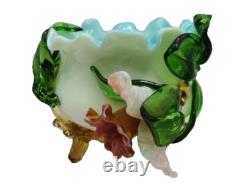 Victorian Harrach or Loetz Barock Art Glass Jardiniere Vase w Applied Orchid UV+ Victorian Harrach or Loetz Barock Art Glass Jardiniere Vase w Applied Orchid UV+