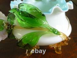 Victorian Harrach or Loetz Barock Art Glass Jardiniere Vase w Applied Orchid UV+ Victorian Harrach or Loetz Barock Art Glass Jardiniere Vase w Applied Orchid UV+