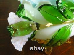 Victorian Harrach or Loetz Barock Art Glass Jardiniere Vase w Applied Orchid UV+ Victorian Harrach or Loetz Barock Art Glass Jardiniere Vase w Applied Orchid UV+