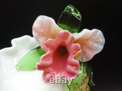 Victorian Harrach or Loetz Barock Art Glass Jardiniere Vase w Applied Orchid UV+ Victorian Harrach or Loetz Barock Art Glass Jardiniere Vase w Applied Orchid UV+