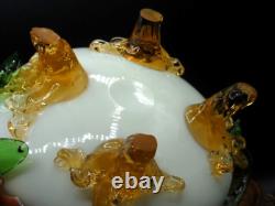 Victorian Harrach or Loetz Barock Art Glass Jardiniere Vase w Applied Orchid UV+ Victorian Harrach or Loetz Barock Art Glass Jardiniere Vase w Applied Orchid UV+