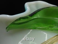 Victorian Harrach or Loetz Barock Art Glass Jardiniere Vase w Applied Orchid UV+ Victorian Harrach or Loetz Barock Art Glass Jardiniere Vase w Applied Orchid UV+