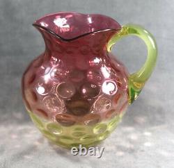 Victorian Hobbs Brockunier Cranberry Vaseline Rubina Verde Thumbprint Pitcher