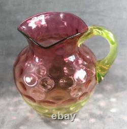 Victorian Hobbs Brockunier Cranberry Vaseline Rubina Verde Thumbprint Pitcher