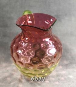 Victorian Hobbs Brockunier Cranberry Vaseline Rubina Verde Thumbprint Pitcher