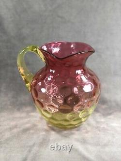 Victorian Hobbs Brockunier Cranberry Vaseline Rubina Verde Thumbprint Pitcher