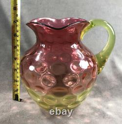 Victorian Hobbs Brockunier Cranberry Vaseline Rubina Verde Thumbprint Pitcher