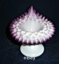 Victorian Jack In The Pulpit Vase Milk White Purple Crimped Rim Art Glass 7 1/4