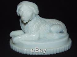 Victorian John Derbyshire / Davidson White opaline Glass Sitting Dog