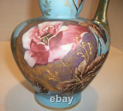 Victorian Karlsbad Tischer Bohemian Art Glass Aesthetic Floral Vase/Ewer Signed