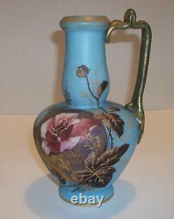 Victorian Karlsbad Tischer Bohemian Art Glass Aesthetic Floral Vase/Ewer Signed