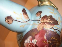 Victorian Karlsbad Tischer Bohemian Art Glass Aesthetic Floral Vase/Ewer Signed