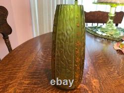 Victorian Kralik Harrach Loetz Irridescent Green Vase with Gold Enamel Flowers