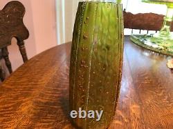 Victorian Kralik Harrach Loetz Irridescent Green Vase with Gold Enamel Flowers