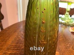 Victorian Kralik Harrach Loetz Irridescent Green Vase with Gold Enamel Flowers