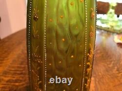 Victorian Kralik Harrach Loetz Irridescent Green Vase with Gold Enamel Flowers