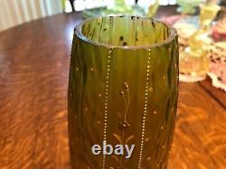 Victorian Kralik Harrach Loetz Irridescent Green Vase with Gold Enamel Flowers