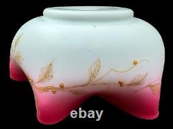 Victorian Large Art Glass Pink Satin Glass Brides Bowl Gold Gilt Floral