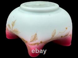 Victorian Large Art Glass Pink Satin Glass Brides Bowl Gold Gilt Floral