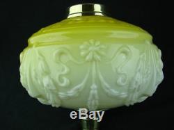 Victorian Lge Moulded Acid Yellow Glass Oil Lamp Font, Art Nouveau Decoration