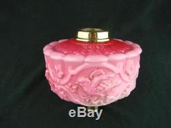 Victorian Lge Moulded Cranberry Pink Glass Oil Lamp Font Art Nouveau, Bird Decor