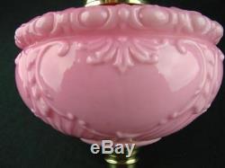 Victorian Lge Moulded Cranberry Pink Glass Oil Lamp Font, Art Nouveau Decoration