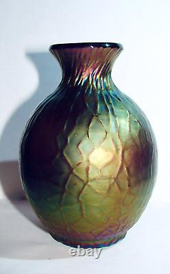 Victorian Loetz Kralik Small Purple Martele Iridescent Art Glass Vase Antique