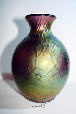 Victorian Loetz Kralik Small Purple Martele Iridescent Art Glass Vase Antique