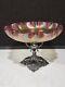 Victorian Loetz Style Art Glass Tazza Cranberry Bowl Homan Silver Plate Base