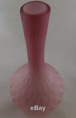Victorian MOP Glass Vase Mother Of Pearl Pink Satin Diamond Quilted Blown
