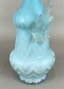 Victorian MOP Mother of Pearl Blue Satin Glass Herringbone Thorn Handle Ewers